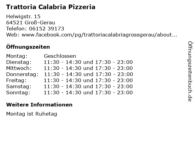 Trattoria Calabria Pizzeria in Groß-Gerau: Adresse und Öffnungszeiten