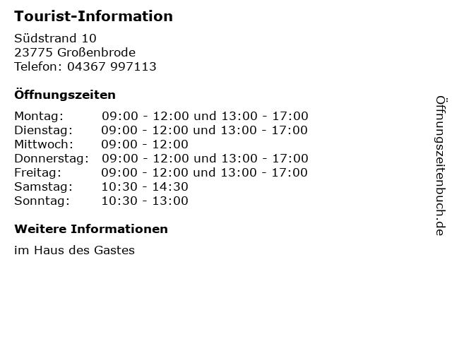 Tourist-Information in Großenbrode: Adresse und Öffnungszeiten