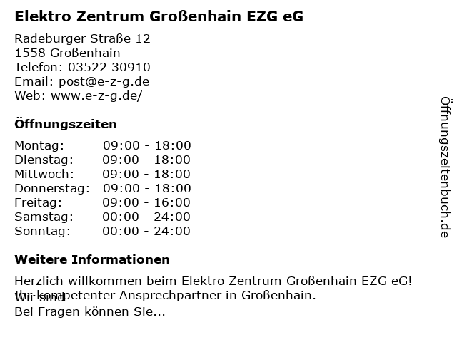 ᐅ Offnungszeiten Elektro Zentrum Grossenhain Ezg Eg Radeburger Str 12 In Grossenhain