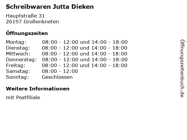 Schreibwaren Jutta Dieken in Großenkneten: Adresse und Öffnungszeiten