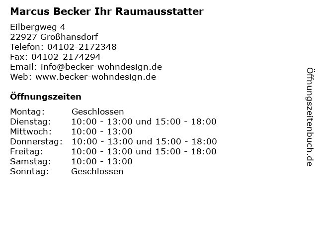 Marcus Becker Ihr Raumausstatter in Großhansdorf: Adresse und Öffnungszeiten