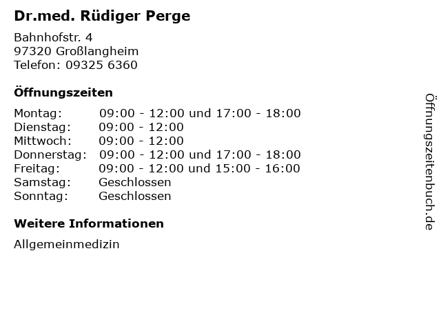 Dr.med. Rüdiger Perge in Großlangheim: Adresse und Öffnungszeiten