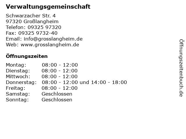 Verwaltungsgemeinschaft in Großlangheim: Adresse und Öffnungszeiten
