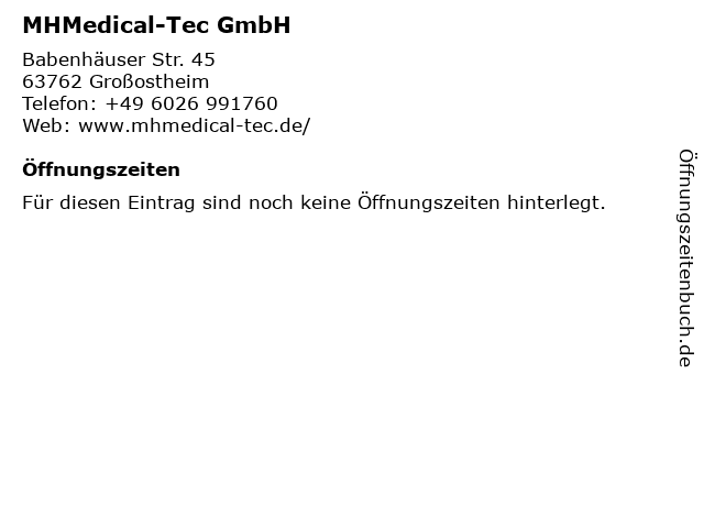 MHMedical-Tec GmbH in Großostheim: Adresse und Öffnungszeiten