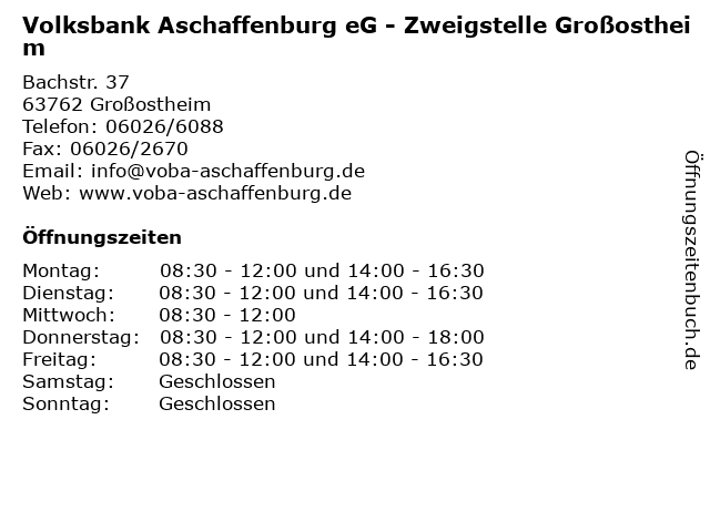 ᐅ Offnungszeiten Volksbank Aschaffenburg Eg Zweigstelle