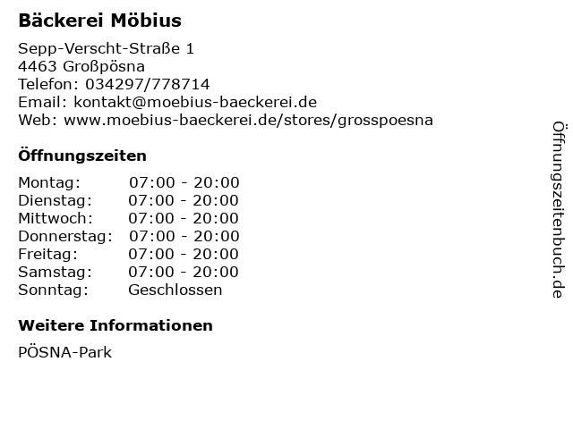 Bäckerei Möbius in Großpösna: Adresse und Öffnungszeiten