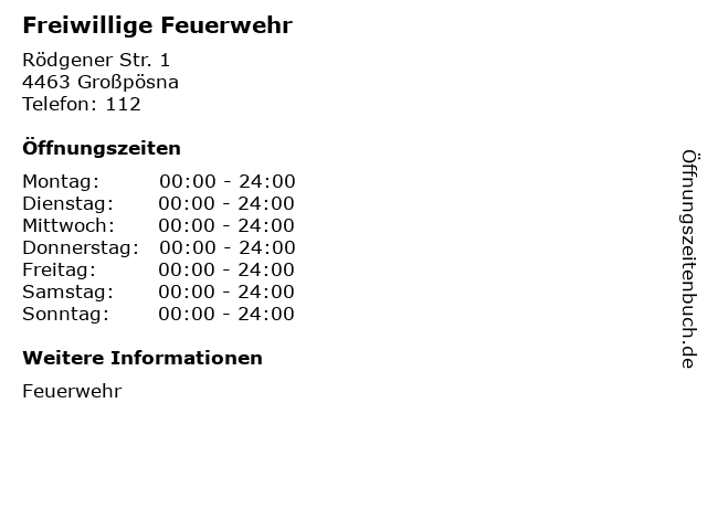 Freiwillige Feuerwehr in Großpösna: Adresse und Öffnungszeiten