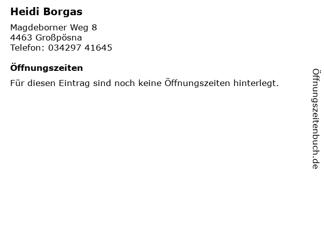 Heidi Borgas in Großpösna: Adresse und Öffnungszeiten