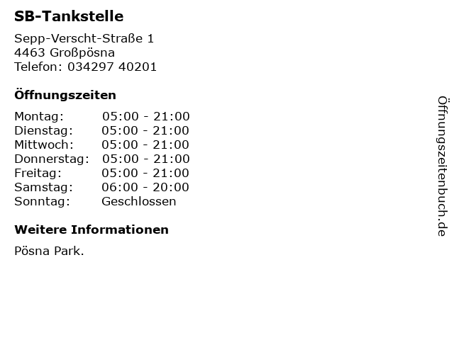 SB-Tankstelle in Großpösna: Adresse und Öffnungszeiten