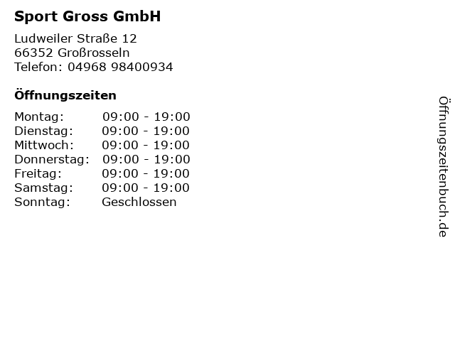 Sport Gross GmbH in Großrosseln: Adresse und Öffnungszeiten