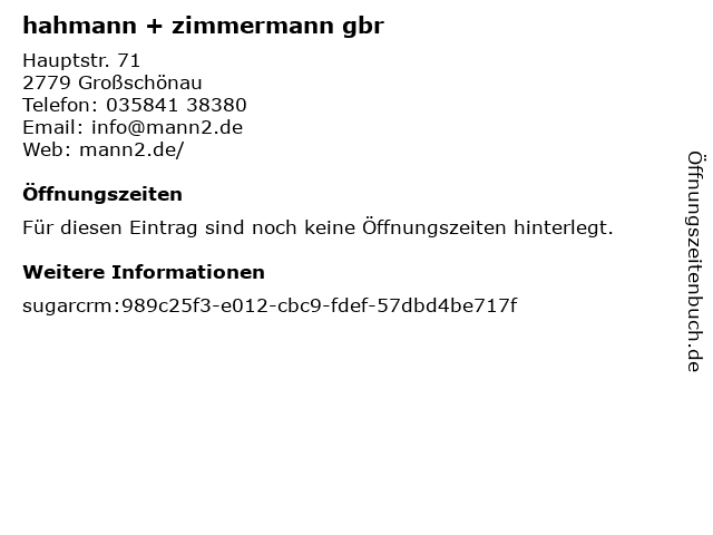 ᐅ Öffnungszeiten „hahmann + zimmermann gbr“
