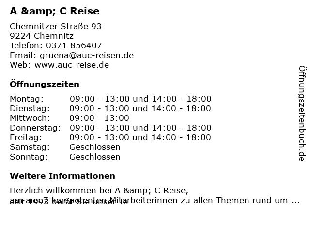 A & C Reise Center in Grüna: Adresse und Öffnungszeiten