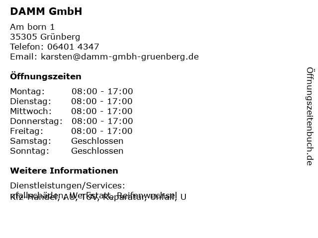 DAMM GmbH in Grünberg: Adresse und Öffnungszeiten