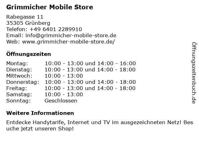 Grimmicher Mobile Store in Grünberg: Adresse und Öffnungszeiten