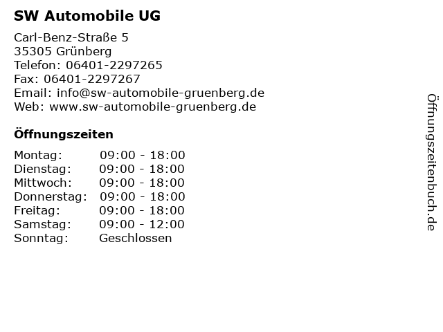 SW Automobile UG in Grünberg: Adresse und Öffnungszeiten