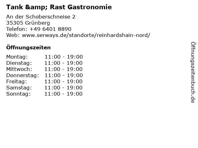 Tank & Rast Gastronomie in Grünberg: Adresse und Öffnungszeiten