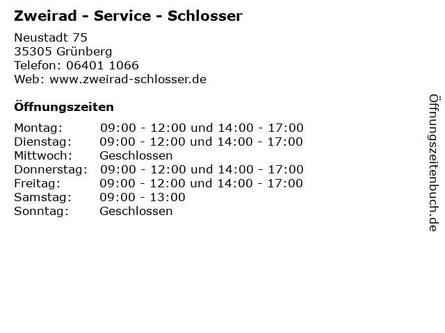 Zweirad - Service - Schlosser in Grünberg: Adresse und Öffnungszeiten