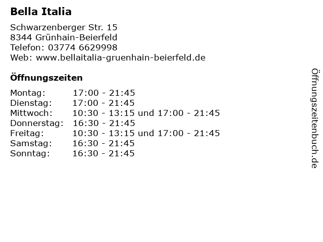 Bella Italia in Grünhain-Beierfeld: Adresse und Öffnungszeiten