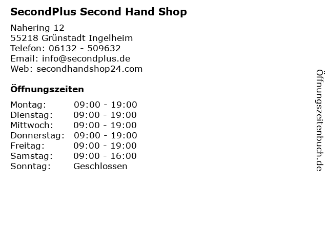 SecondPlus Second Hand Shop in Grünstadt Ingelheim: Adresse und Öffnungszeiten