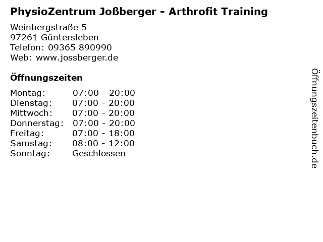 PhysioZentrum Joßberger - Arthrofit Training in Güntersleben: Adresse und Öffnungszeiten