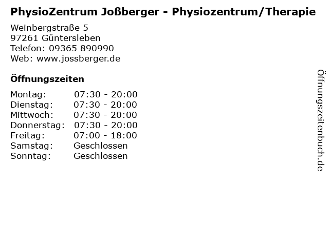 PhysioZentrum Joßberger - Physiozentrum/Therapie in Güntersleben: Adresse und Öffnungszeiten