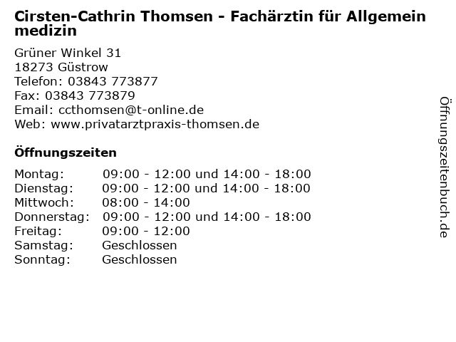 Cirsten-Cathrin Thomsen - Fachärztin für Allgemeinmedizin in Güstrow: Adresse und Öffnungszeiten