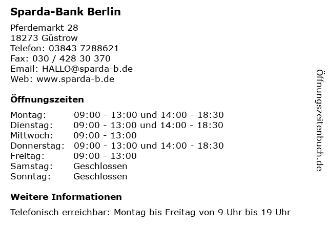Sparda-Bank Berlin in Güstrow: Adresse und Öffnungszeiten