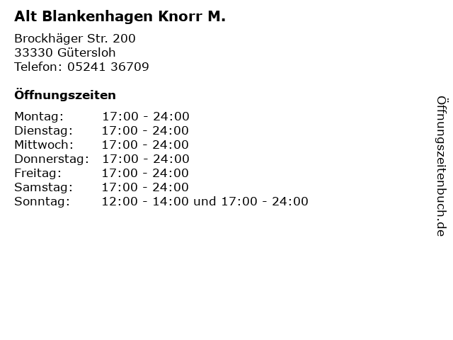 Alt Blankenhagen Knorr M. in Gütersloh: Adresse und Öffnungszeiten