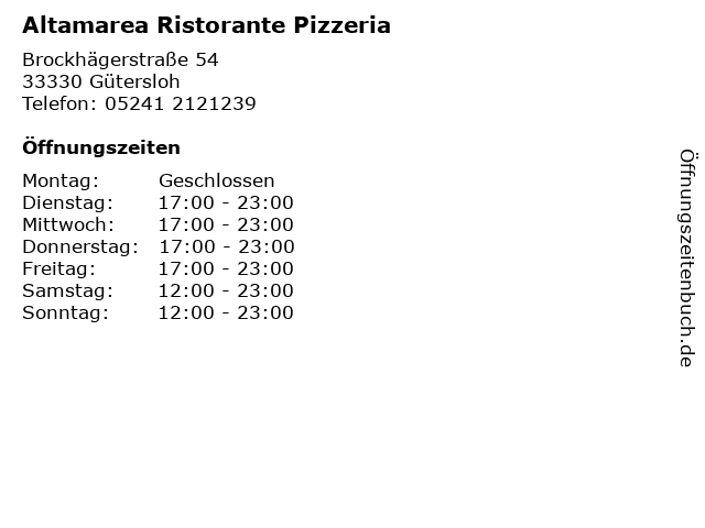 Altamarea Ristorante Pizzeria in Gütersloh: Adresse und Öffnungszeiten