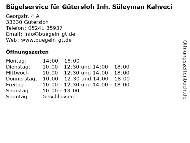 Bügelservice für Gütersloh Inh. Süleyman Kahveci in Gütersloh: Adresse und Öffnungszeiten