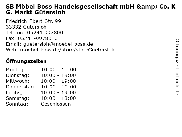 SB Möbel Boss Handelsgesellschaft mbH & Co. KG, Markt Gütersloh in Gütersloh: Adresse und Öffnungszeiten