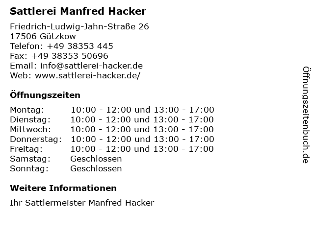 Sattlerei Manfred Hacker in Gützkow: Adresse und Öffnungszeiten