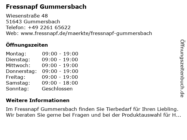Fressnapf Gummersbach in Gummersbach: Adresse und Öffnungszeiten