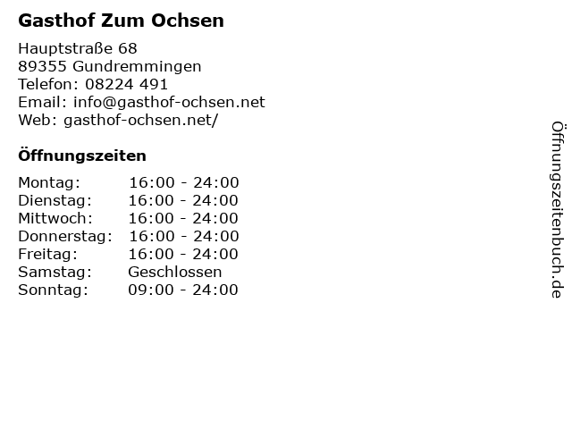 Gasthof Zum Ochsen in Gundremmingen: Adresse und Öffnungszeiten