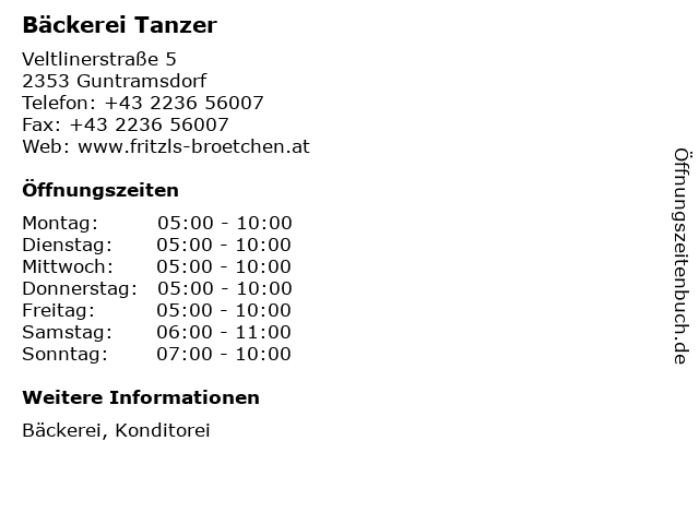 Bäckerei Tanzer in Guntramsdorf: Adresse und Öffnungszeiten
