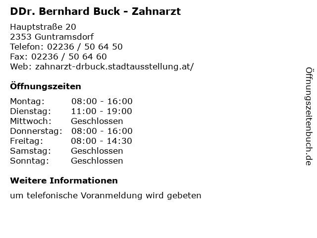 DDr. Bernhard Buck - Zahnarzt in Guntramsdorf: Adresse und Öffnungszeiten