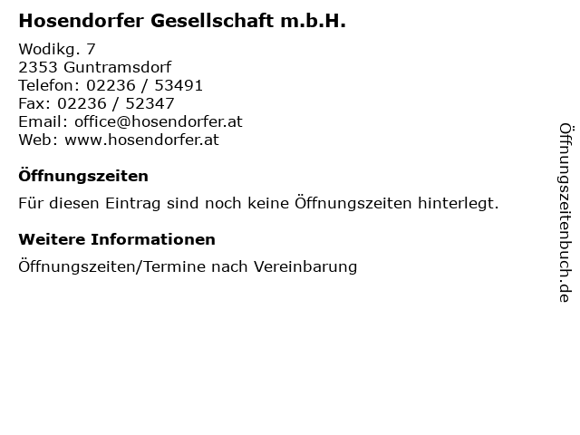 Hosendorfer Gesellschaft m.b.H. in Guntramsdorf: Adresse und Öffnungszeiten