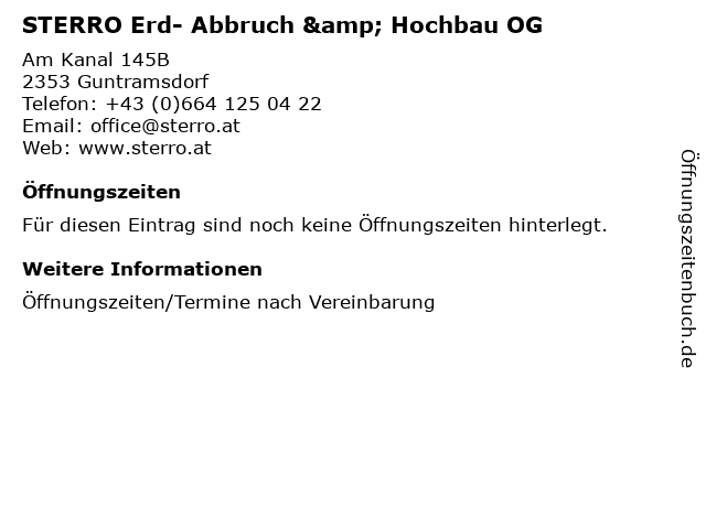 STERRO Erd- Abbruch & Hochbau OG in Guntramsdorf: Adresse und Öffnungszeiten