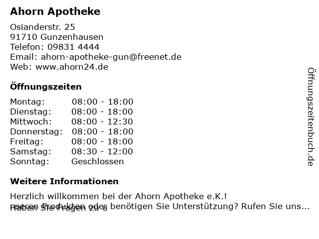 Ahorn-Apotheke in Gunzenhausen: Adresse und Öffnungszeiten