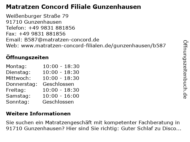 ᐅ Öffnungszeiten „Matratzen Concord“ | Weißenburger Str ...