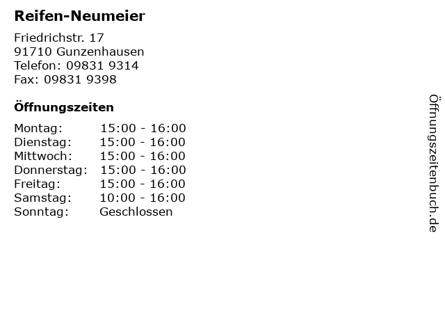 Reifen-Neumeier in Gunzenhausen: Adresse und Öffnungszeiten