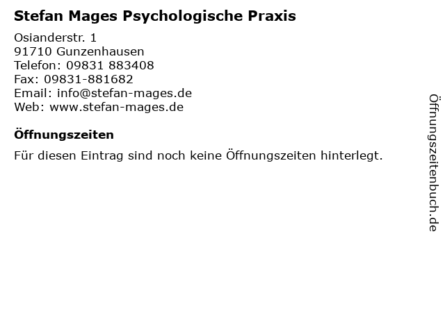 Stefan Mages Psychologische Praxis in Gunzenhausen: Adresse und Öffnungszeiten