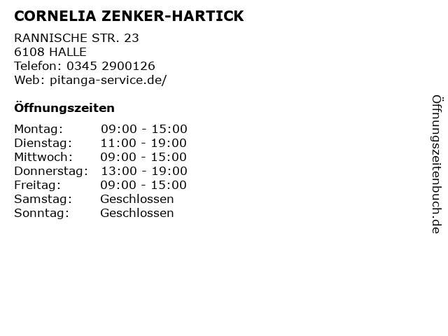 CORNELIA ZENKER-HARTICK in HALLE: Adresse und Öffnungszeiten
