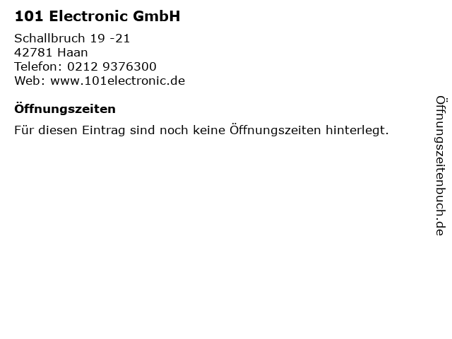 101 Electronic GmbH in Haan: Adresse und Öffnungszeiten