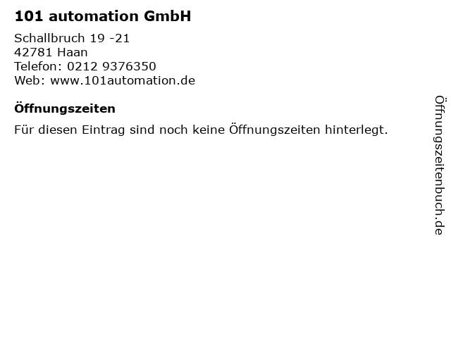 101 automation GmbH in Haan: Adresse und Öffnungszeiten