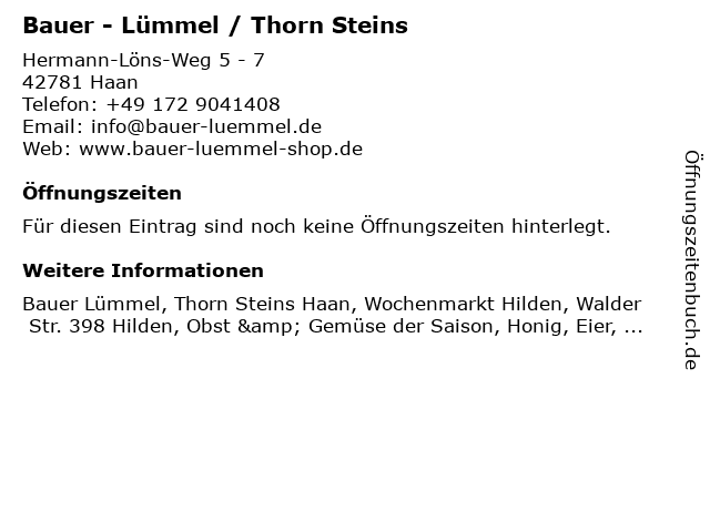 Bauer - Lümmel / Thorn Steins in Haan: Adresse und Öffnungszeiten