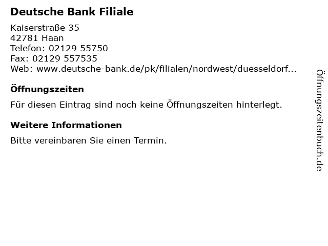 Deutsche Bank Filiale in Haan: Adresse und Öffnungszeiten