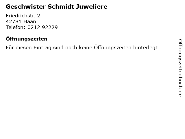 Geschwister Schmidt Juweliere in Haan: Adresse und Öffnungszeiten