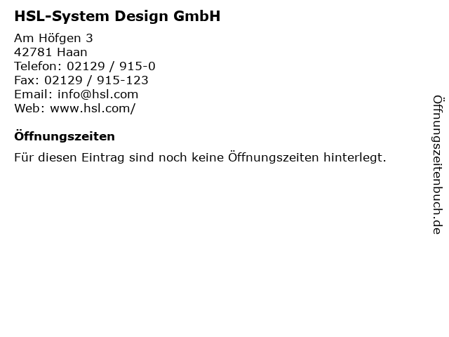 HSL-System Design GmbH in Haan: Adresse und Öffnungszeiten