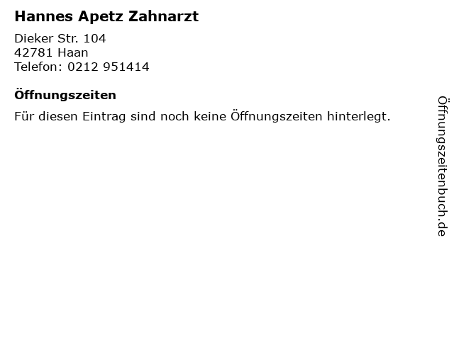 Hannes Apetz Zahnarzt in Haan: Adresse und Öffnungszeiten